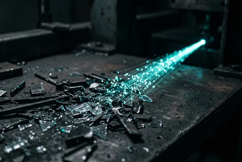 Flux de données industrielles convergeant dans un environnement sombre